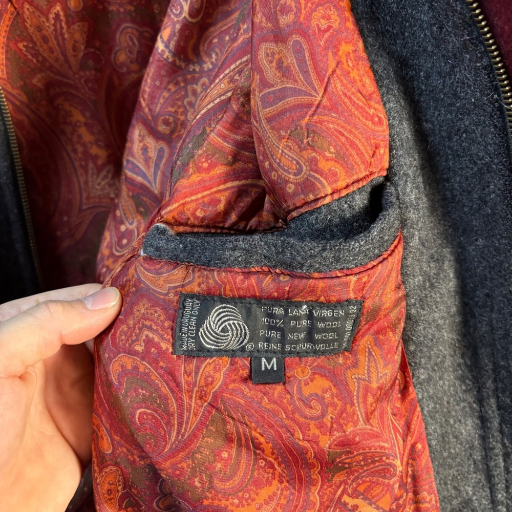 Hunt Club Vintage Wool Bomber Jacket Mens Medium Gray Paisley Lined Full Zip - Picture 4 of 4